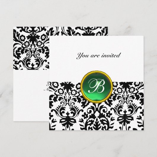 DAMASK EDELMEESTEEN MONOGRAM jade groen wit Kaart (Voorkant / Achterkant)