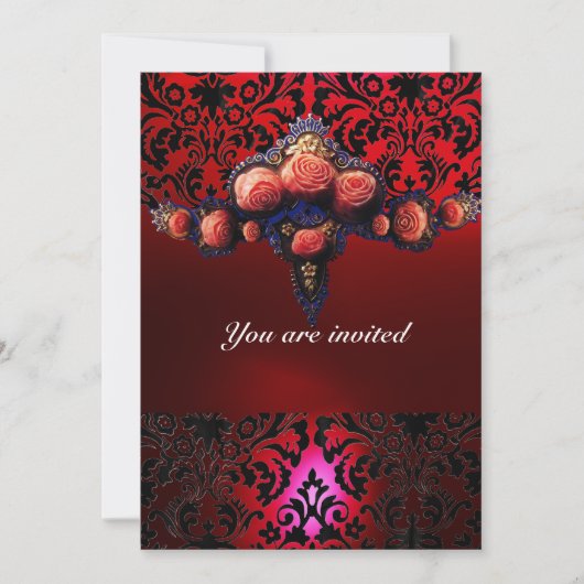 DAMASK EDELSTEEN EN ROZE ROZEN MONOGRAAM KAART (Voorkant)