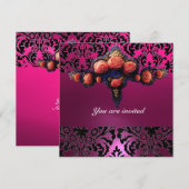 DAMASK EDELSTEEN EN ROZE ROZEN MONOGRAM KAART (Voorkant / Achterkant)