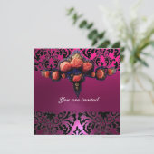 DAMASK EDELSTEEN EN ROZE ROZEN MONOGRAM KAART (Staand voorkant)