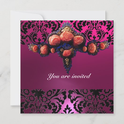 DAMASK EDELSTEEN EN ROZE ROZEN MONOGRAM KAART (Voorkant)