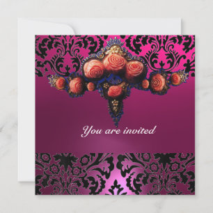 DAMASK EDELSTEEN EN ROZE ROZEN MONOGRAM KAART