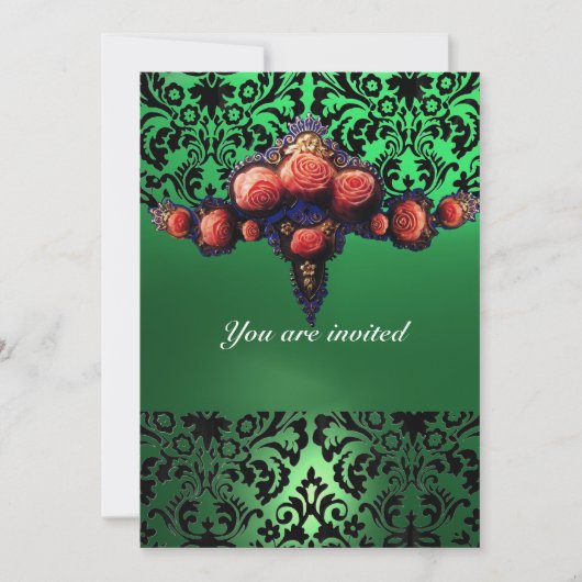 DAMASK EDELSTEEN EN ROZE ROZEN MONOGRAM KAART (Voorkant)
