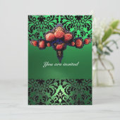 DAMASK EDELSTEEN EN ROZE ROZEN MONOGRAM KAART (Staand voorkant)