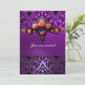DAMASK EDELSTEEN EN ROZE ROZEN MONOGRAM KAART (Staand voorkant)