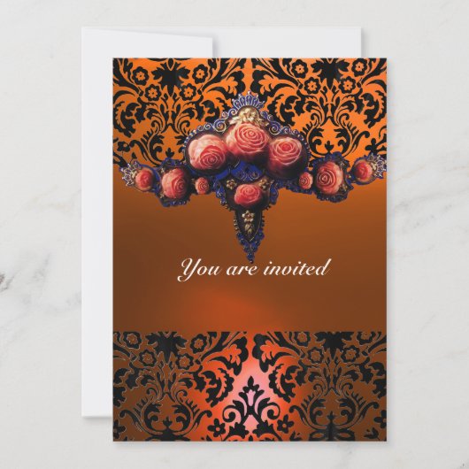DAMASK EDELSTEEN EN ROZE ROZEN MONOGRAM KAART (Voorkant)