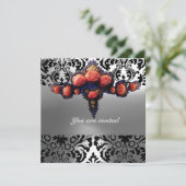 DAMASK EDELSTEEN EN ROZE ROZEN MONOGRAM KAART (Staand voorkant)