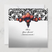 DAMASK EDELSTEEN EN ROZE ROZEN MONOGRAM KAART (Achterkant)