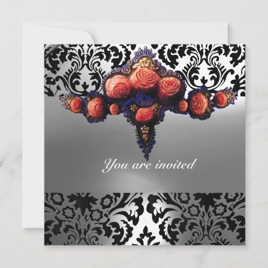 DAMASK EDELSTEEN EN ROZE ROZEN MONOGRAM KAART (Voorkant)