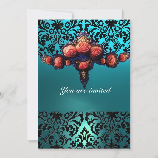 DAMASK EDELSTEEN EN ROZE ROZEN MONOGRAM KAART (Voorkant)