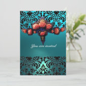 DAMASK EDELSTEEN EN ROZE ROZEN MONOGRAM KAART (Staand voorkant)