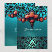 DAMASK EDELSTEEN EN ROZE ROZEN MONOGRAM KAART (Voorkant / Achterkant)