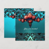 DAMASK EDELSTEEN EN ROZE ROZEN MONOGRAM KAART (Voorkant / Achterkant)
