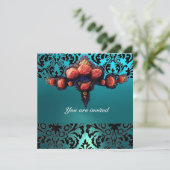 DAMASK EDELSTEEN EN ROZE ROZEN MONOGRAM KAART (Staand voorkant)