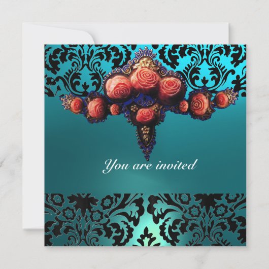 DAMASK EDELSTEEN EN ROZE ROZEN MONOGRAM KAART (Voorkant)