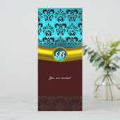 DAMASK EDELSTEEN INITIALEN ,blauw turkoois Kaart (Staand voorkant)