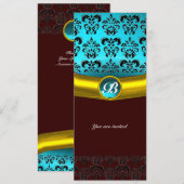 DAMASK EDELSTEEN INITIALEN ,blauw turkoois Kaart (Voorkant / Achterkant)