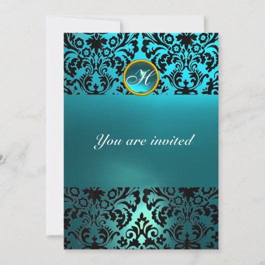 DAMASK EDELSTEEN INITIALEN blauwe aquamarine Kaart (Voorkant)
