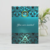 DAMASK EDELSTEEN INITIALEN blauwe aquamarine Kaart (Staand voorkant)