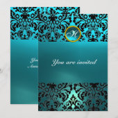 DAMASK EDELSTEEN INITIALEN blauwe aquamarine Kaart (Voorkant / Achterkant)