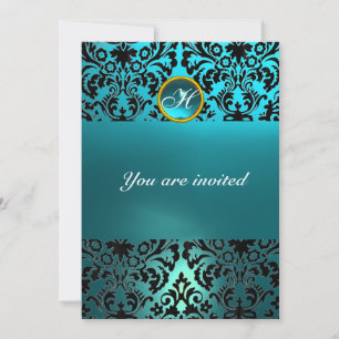 DAMASK EDELSTEEN INITIALEN blauwe aquamarine Kaart