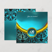 DAMASK EDELSTEEN INITIALEN blauwe aquamarine Kaart (Voorkant / Achterkant)