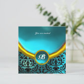 DAMASK EDELSTEEN INITIALEN blauwe aquamarine Kaart (Staand voorkant)