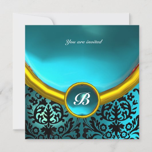 DAMASK EDELSTEEN INITIALEN blauwe aquamarine Kaart (Voorkant)