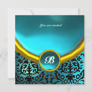 DAMASK EDELSTEEN INITIALEN blauwe aquamarine Kaart
