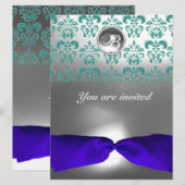 DAMASK EDELSTEEN INITIALEN blauwe lint Kaart (Voorkant / Achterkant)