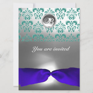 DAMASK EDELSTEEN INITIALEN blauwe lint Kaart