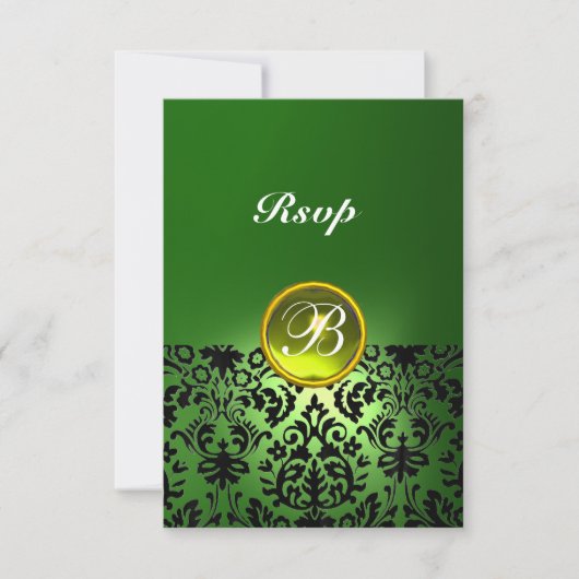 DAMASK EDELSTEEN INITIALEN Geel Groen Rsvp Kaartje (Voorkant)