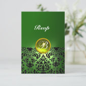 DAMASK EDELSTEEN INITIALEN Geel Groen Rsvp Kaartje (Staand voorkant)