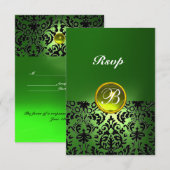 DAMASK EDELSTEEN INITIALEN Geel Groen Rsvp Kaartje (Voorkant / Achterkant)