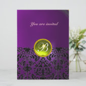 DAMASK EDELSTEEN INITIALEN  geel paars Kaart (Staand voorkant)