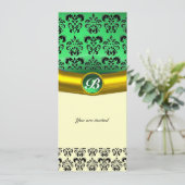 DAMASK EDELSTEEN INITIALEN groen wit geel zwart Kaart (Staand voorkant)