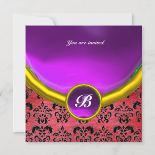 DAMASK EDELSTEEN INITIALEN paars roze zijde zwart Kaart