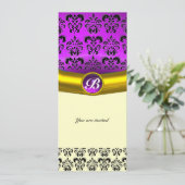 DAMASK EDELSTEEN INITIALEN paars violet Kaart (Staand voorkant)