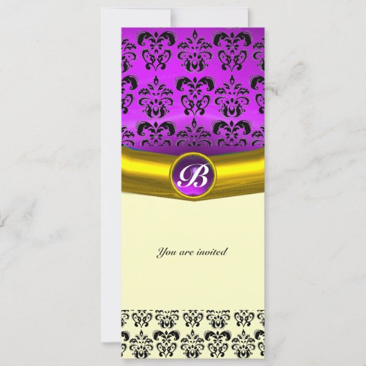 DAMASK EDELSTEEN INITIALEN paars violet Kaart (Voorkant)