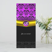 DAMASK EDELSTEEN INITIALEN paars violet Kaart (Staand voorkant)