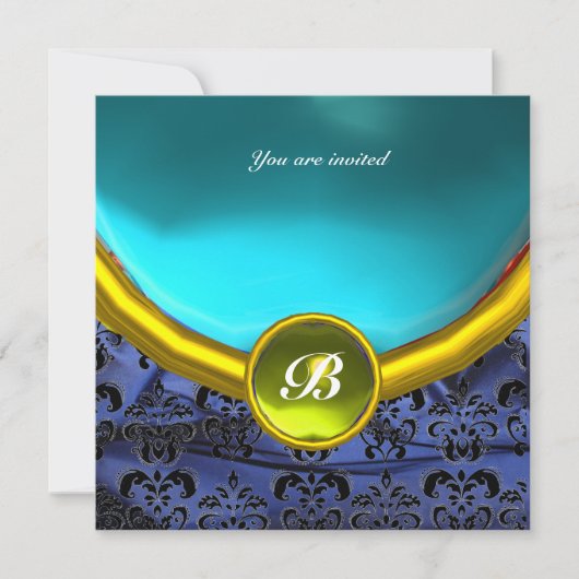 DAMASK EDELSTEEN INITIALEN paarse zijde blauw Kaart (Voorkant)