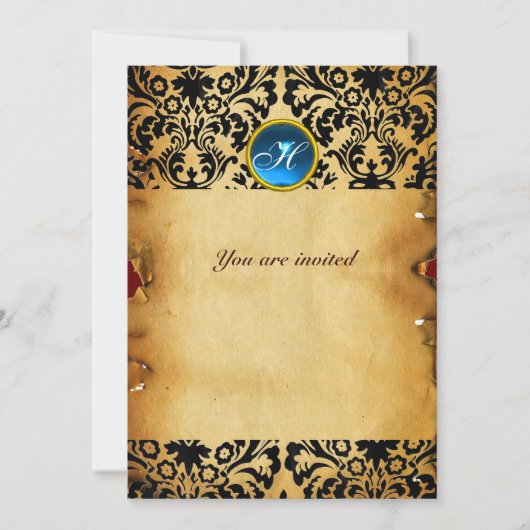 DAMASK EDELSTEEN INITIALEN perkament blauw Kaart (Voorkant)