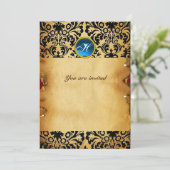 DAMASK EDELSTEEN INITIALEN perkament blauw Kaart (Staand voorkant)
