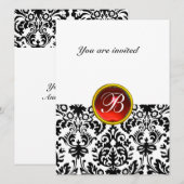 DAMASK EDELSTEEN INITIALEN robijn rood wit Kaart (Voorkant / Achterkant)