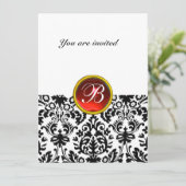 DAMASK EDELSTEEN INITIALEN robijn rood wit Kaart (Staand voorkant)
