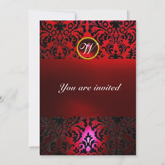 DAMASK EDELSTEEN INITIALEN rood burgundy Kaart (Voorkant)