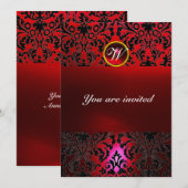 DAMASK EDELSTEEN INITIALEN rood burgundy Kaart (Voorkant / Achterkant)