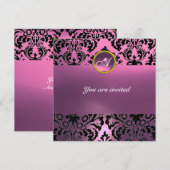 DAMASK EDELSTEEN INITIALEN roze paars Kaart (Voorkant / Achterkant)