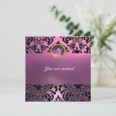 DAMASK EDELSTEEN INITIALEN roze paars Kaart (Staand voorkant)