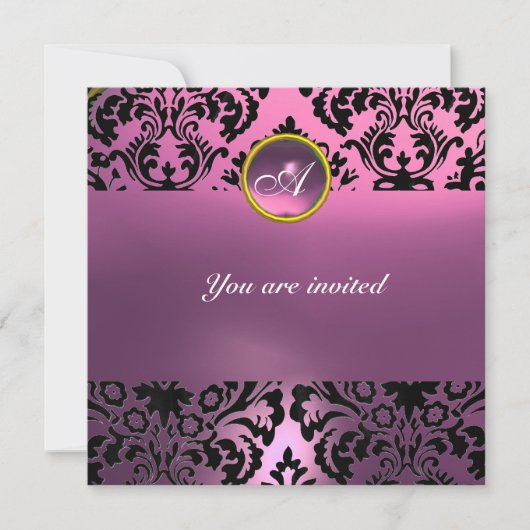 DAMASK EDELSTEEN INITIALEN roze paars Kaart (Voorkant)